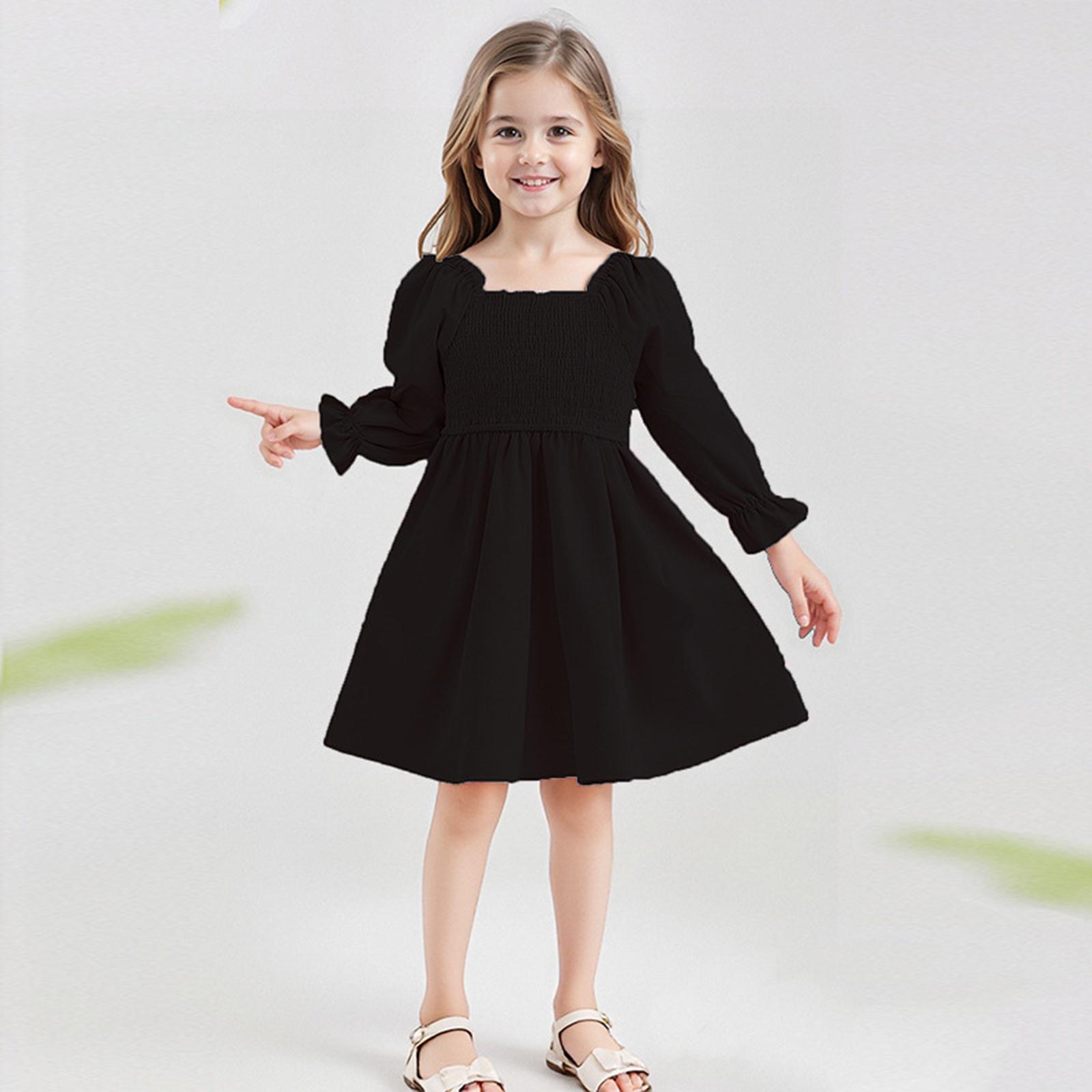 

Девичье модное милое однотонное платье с квадратным вырезом, рукавами-рюшами, завышенной талией, кружевной отделкой и полной юбкой 100 чёрный