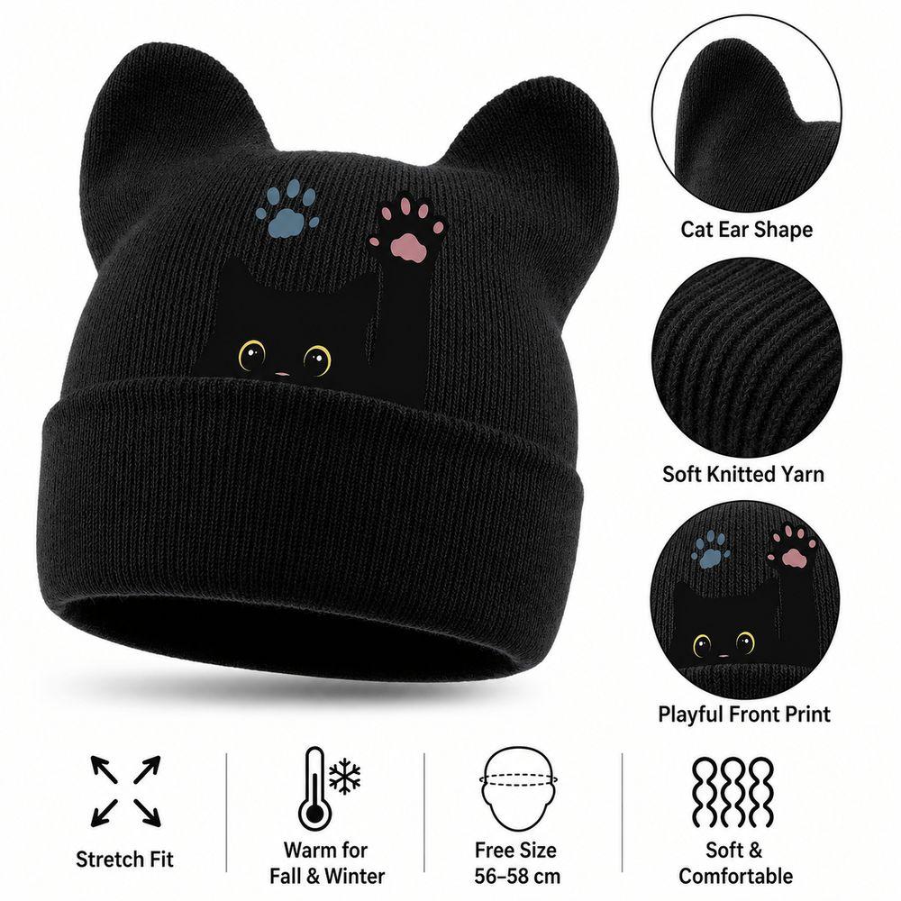 Stretchable Winter Knit Hat Knit Pullover Hat New Cat Ear Beanie Hat  Spring Autumn Winter