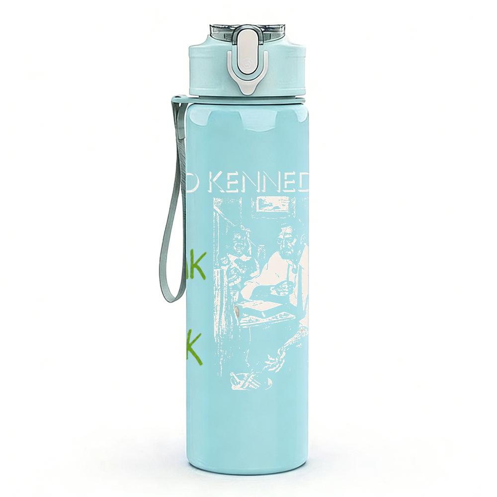 1PC Tea pink text band print 750ml colorful plastic sports water bottle leakproof pop up lid with straw for outdoor work home use