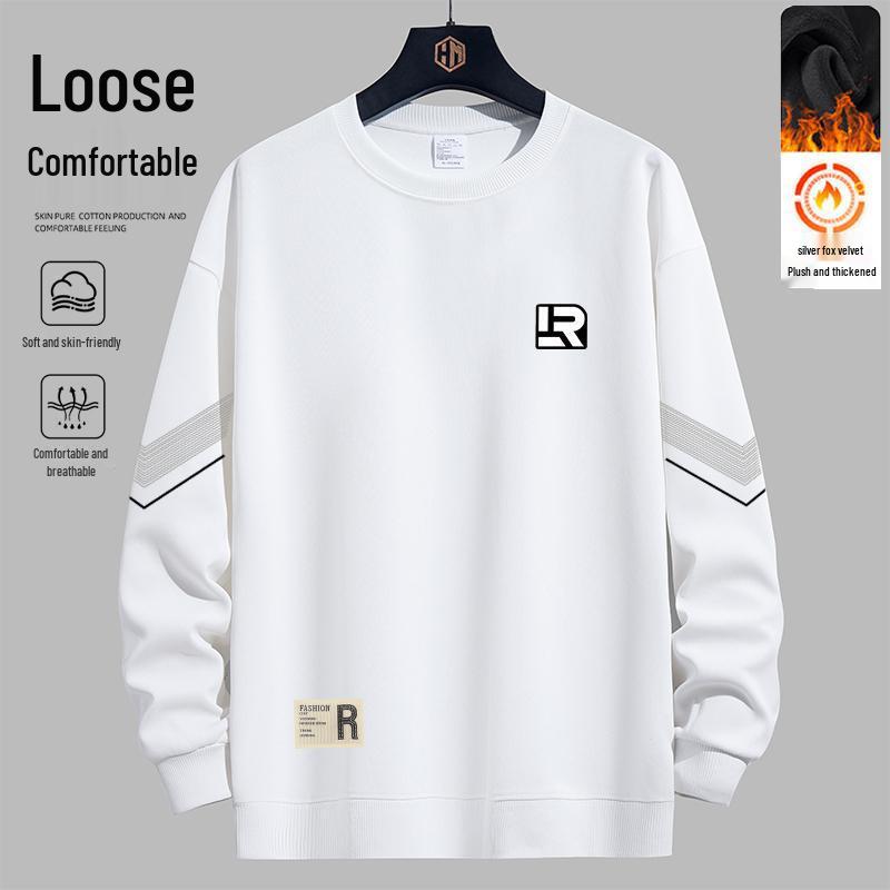 Men's Long-Sleeve Trendy Printed Hoodie - Loose Fit, Plus Velvet, Autumn/Winter Casual.