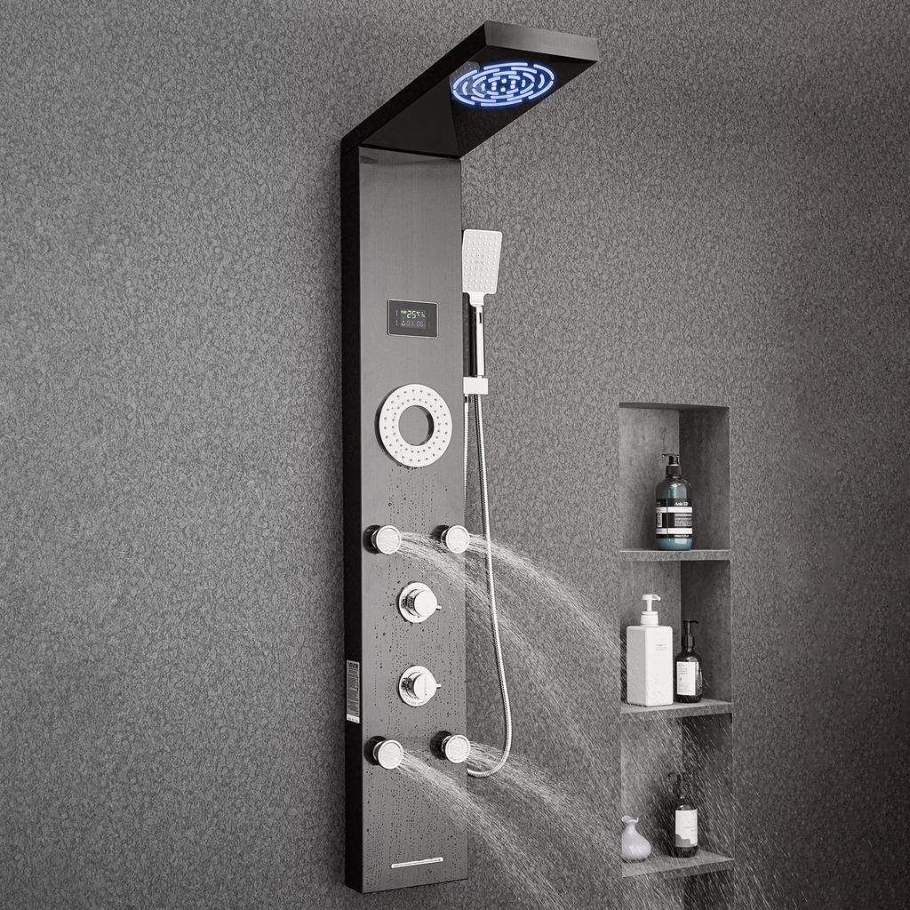 Shower Panel Tower System Stainless Steel Column Rainfall Head Massage Jet