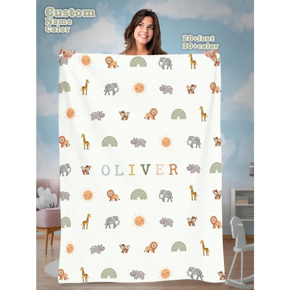 1 Piece Of Personalized Name Custom Blanket Cartoon Cute Icon Flannel Blanket Comfortable Soft And Warm Suitable For All Ages