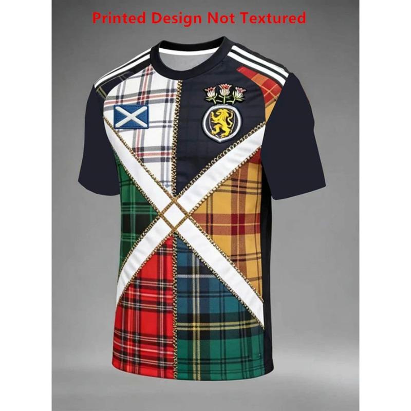 Unisex Multicolor Scottish National Team Football Fan Short Sleeve Shirt, Lion Crown Commemorative T-Shirt
