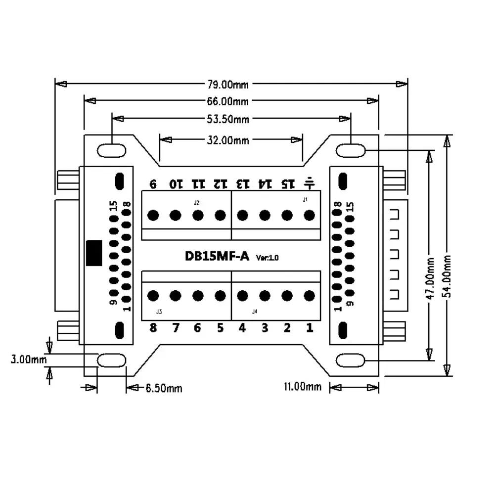 DB15MF-A Terminal Block Adapter Board Featuring Solderless Male Female Connectors for Electronic Wiring Projects