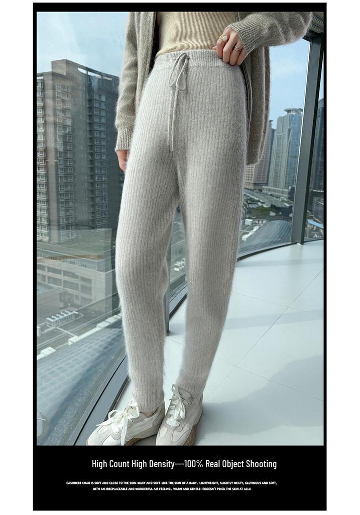 Lekasha Women's Striped Cashmere Mink Fur Leggings, Skinny and Warm, Perfect for Autumn/Winter Inner or Outer Wear.