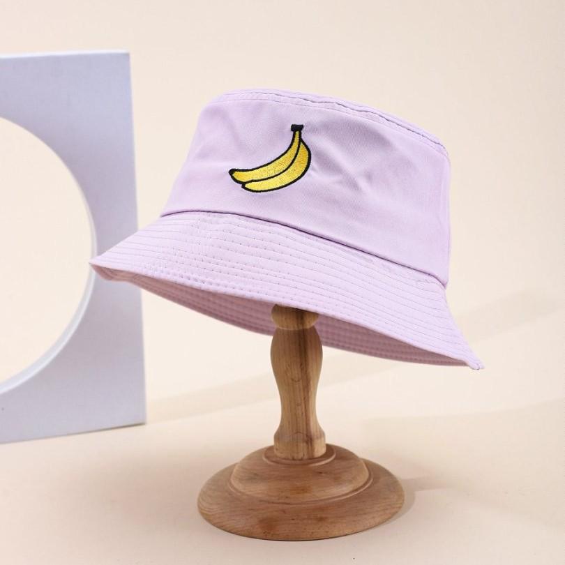 Cappello a secchiello con ricamo di banana cartone animato estivo da donna, Cappello alla moda pieghevole, Nuovo cappello da sole