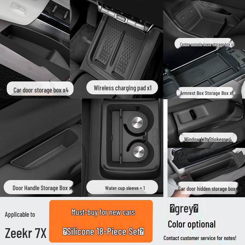 Caixas de Armazenamento Ocultas Compatíveis para 25 Modelos Zeekr 7X: Porta, Console Central, Debaixo do Assento, Apoio de Braço em Silicone
