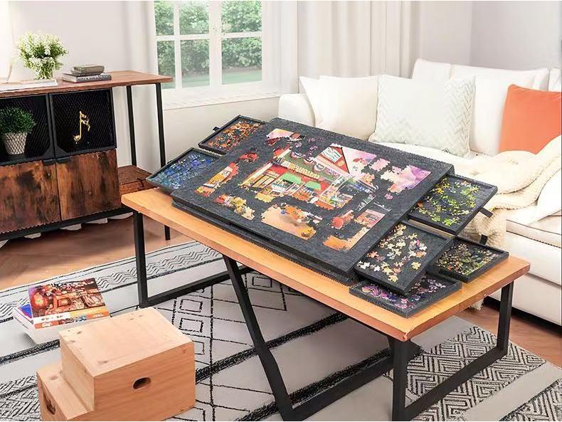 Foldable Children's Puzzle Board with Stand, Lid, and 6 Drawers