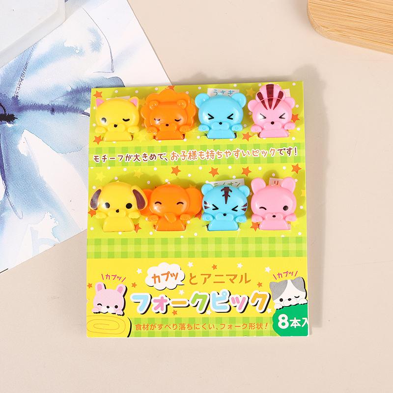 8Pcs Cartoon Animal Tiger Fruit Fork Cupcake Top Decoration Food Toothpicks Bento Box Accessories Dessert Tools