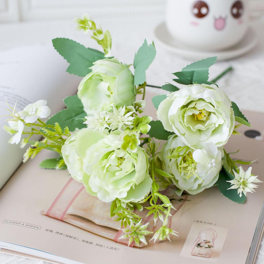 Nordic Peony Wedding Bouquet - Artificial 5-Head Peony for Home Decor