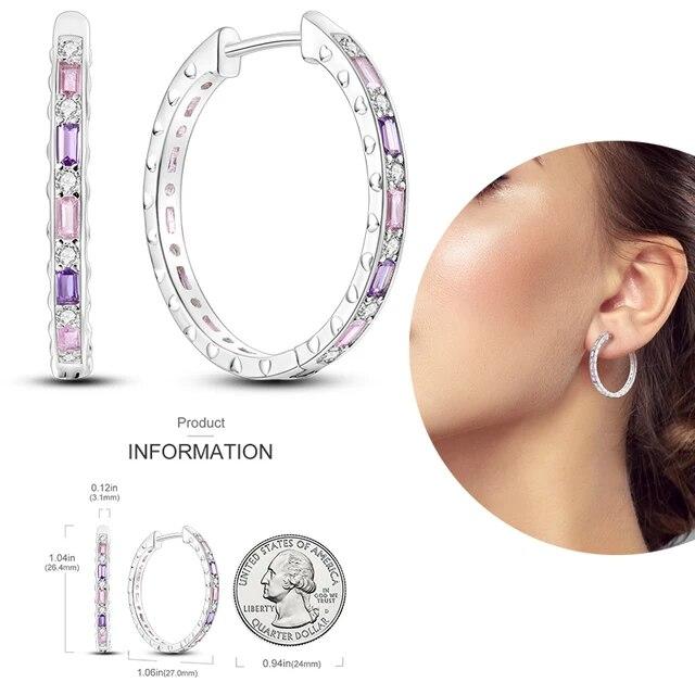 Brincos de argola de prata 925 para mulheres, brilhantes, pavê, cz, joias finas de luxo, brinco
