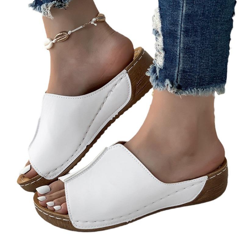 Women's shoes spring and summer new sandals women's comfortable slope heel thick sole simple casual outer slippers