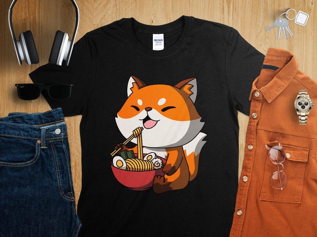Kawaii Anime Fox Asian Noodles Japanese Ramen Shirt, Anime Shirt, Ramen T-Shirt, Japan Art