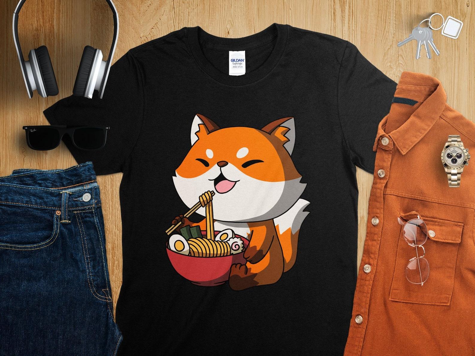 Kawaii Anime Fox Asian Noodles Japanese Ramen Shirt, Anime Shirt, Ramen T-Shirt, Japan Art L