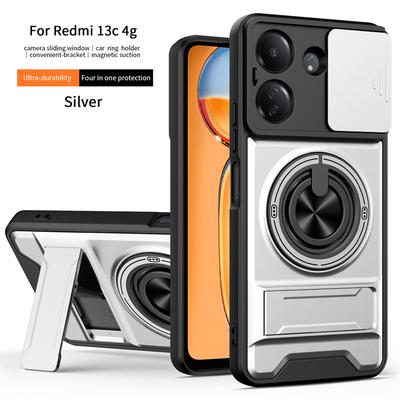 For Xiaomi Poco C65 4G/Redmi Note 13 Pro Plus/Note 13R/Redmi 12 13 Luxury Plastic Rotating Magnetic Ring Holder Phone Case Shell