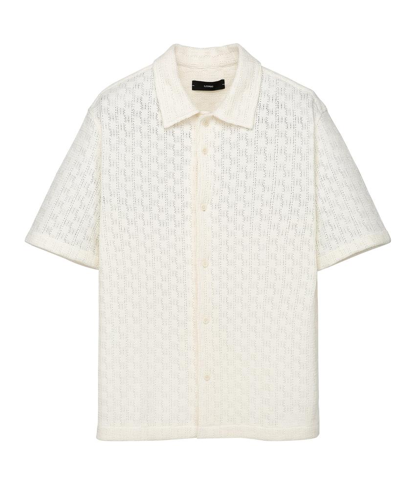IL CORSO Zephyr Waffle Crochet Short Sleeve Shirt Cream Iesh5E410Cr
