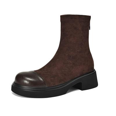 Microfiber Autumn Winter Shoes Platform Super Size Motorcycle Boots Square Toe Keep Warm Zipper Size 44 Ankle Boots