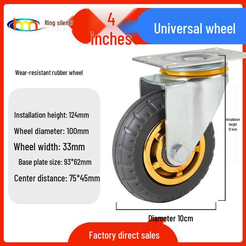 Schwerlast-Gummi-Lenkrollen mit Bremse - Doppelt gelagert, Größen 3/4/5 Zoll