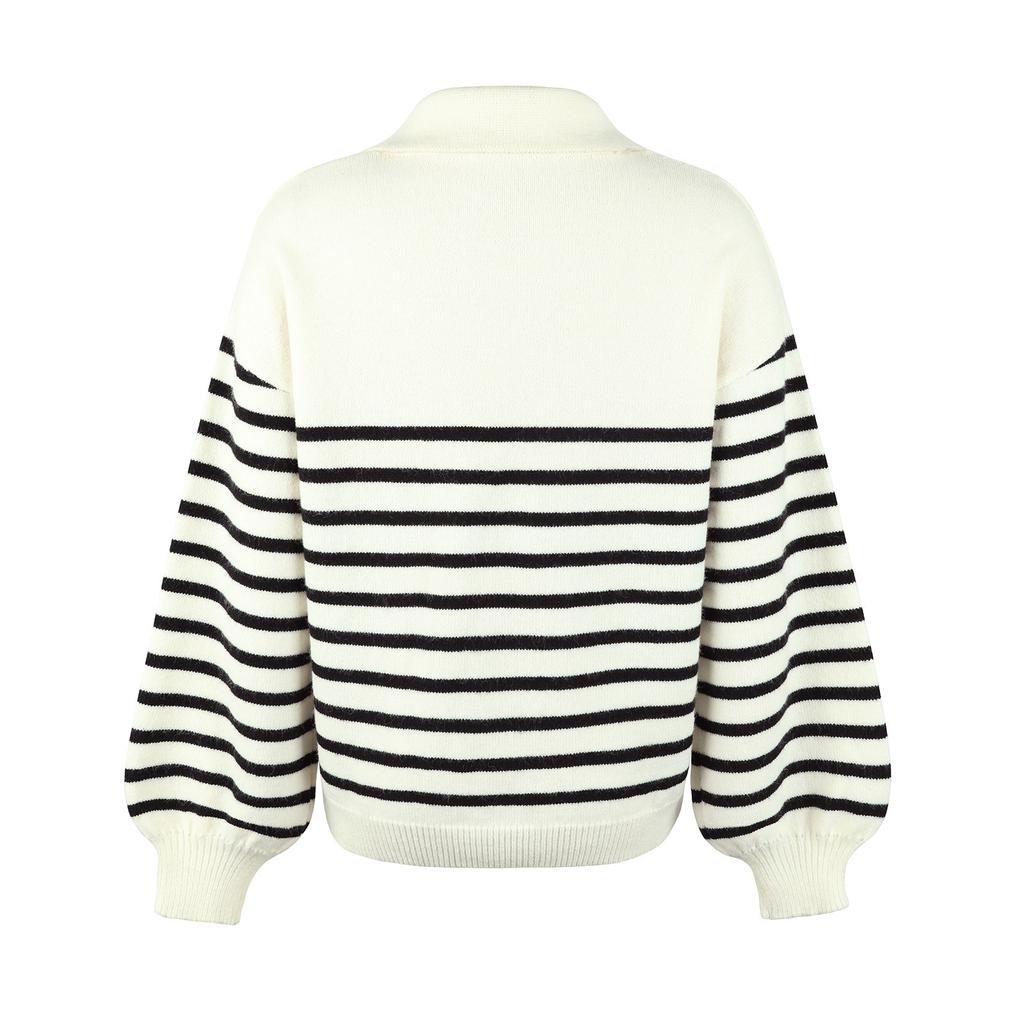 Women's Casual Fashion 2022 Long Sleeved Knitting Contrast Color Sweater Top