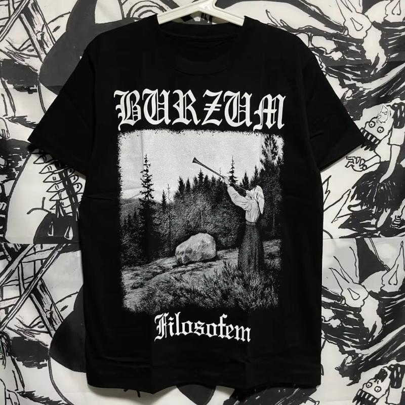 Burzum Band European and American Imported Metal Men and Women Spring and Summer Printing Flip Tshirt - Men s Summer Cotton G... S разноцветный