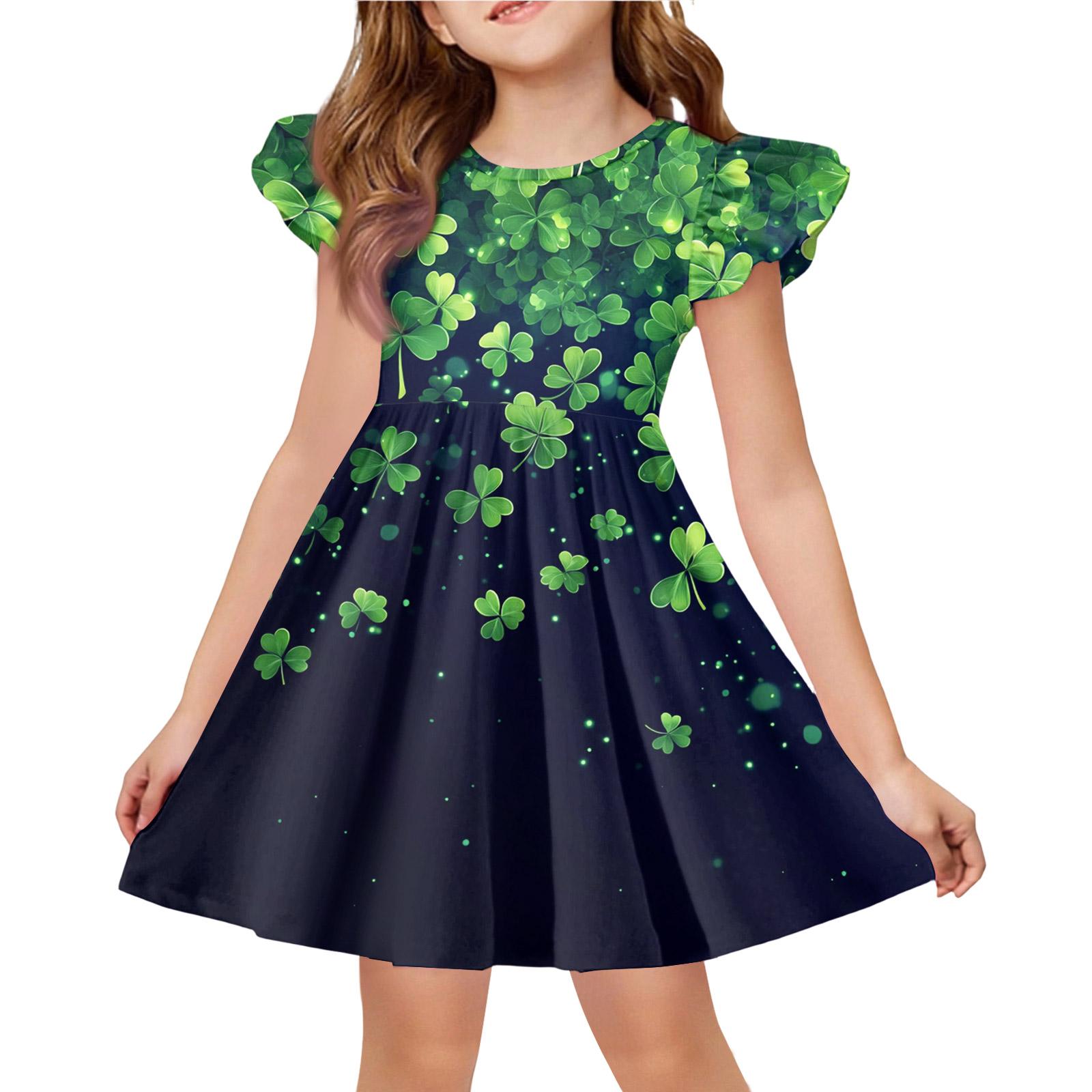 

Girls Summer Princess Dress - A-Line T-Shirt Dress St. Patrick s Day 110 армия зеленый