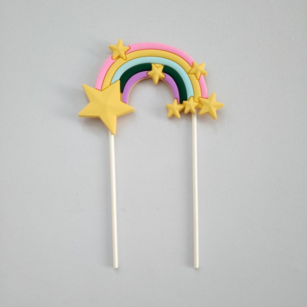 Versatile Rainbow Arch Cake Topper: Colorful Cartoon Forest Style Red Pink Rubber Ornament