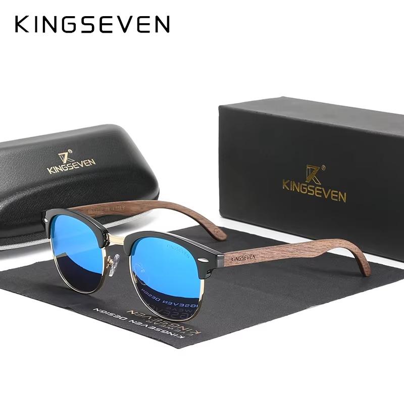 

Бренд KINGSEVEN Солнцезащитные Очки из Грецкого Ореха Мужские Женские Поляризованные Линзы UV400 Деревянная Круглая Рамка Очки Винтажные Ретро Роскошные Очки Пэчворк синий