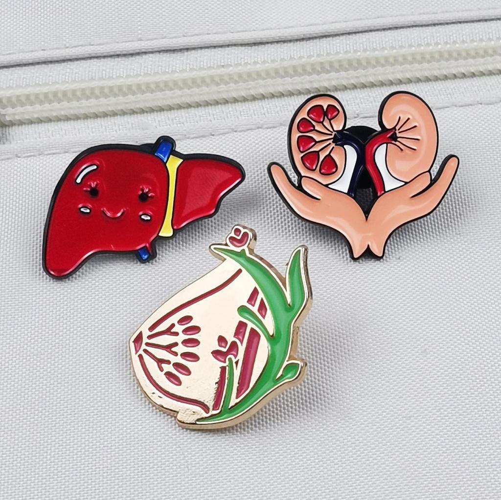 Cartoon Organ Brooch: Cherish the Body Souvenir Metal Badge