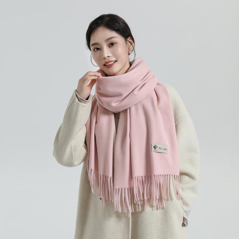 Women s Warm Wool Cashmere Scarf - Korean Style Shawl for Autumn/Winter, Solid White 200x70 cm розовый
