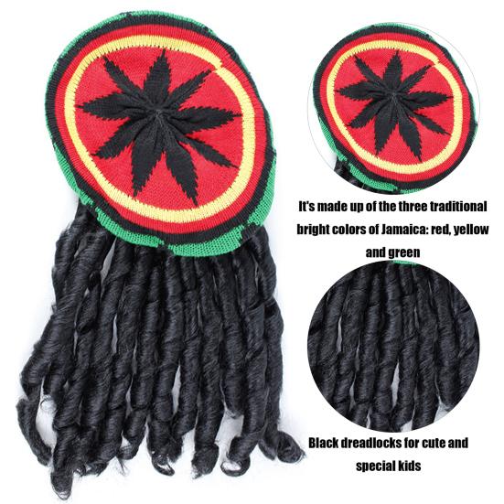 Halloween Hat Jamaican Woolen Knitting Hat Black Dreadlocks Wig Fake Braid Wig Beret Hat Ethnic Style Reggae Hat