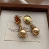 Orange Gemstone Pearl Earrings, Earrings Inlaid With Diamonds, Retro Light Luxury, Exquisite Niche Design, Elegant And Noble And Versatile