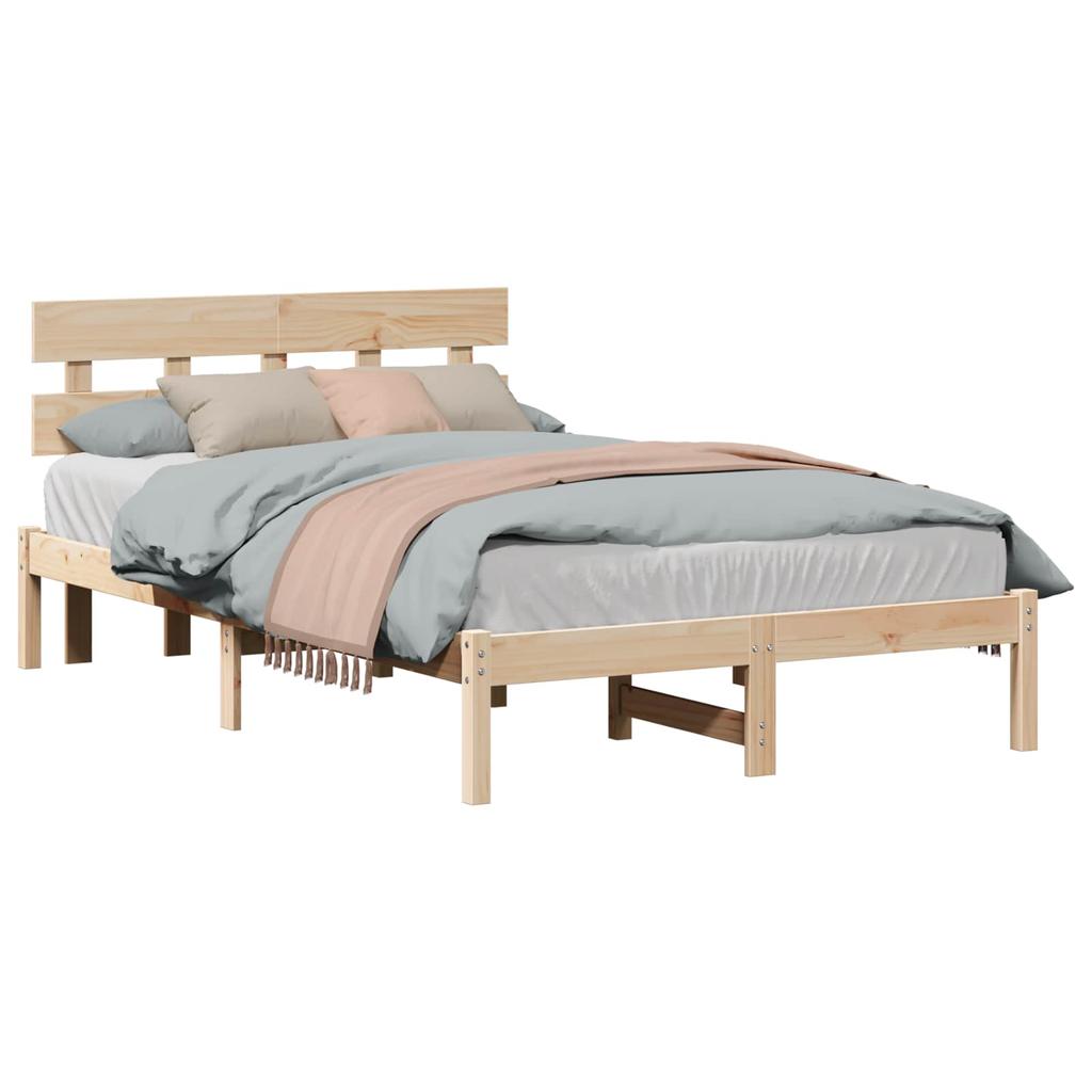 Brown Bed Frame with Headboard 120 X 200 Cm Solid Pine Wood