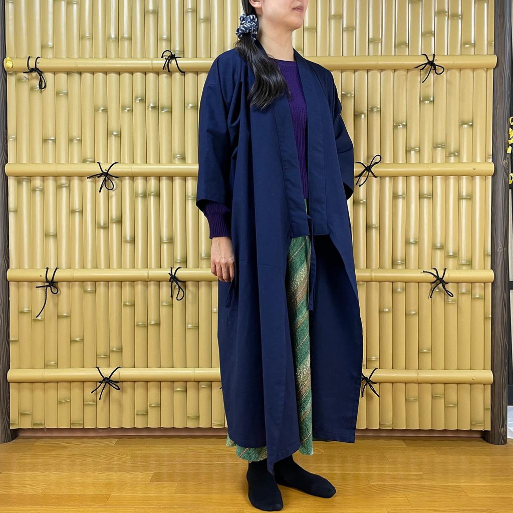 [momoten] [Amazon Exclusive Brand] Original Mizuyagi Kimono (Workwear, Samue, Haori, Bathrobe, Apron) Navy, 120cm Long