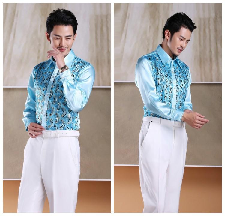 Men's Sequin Chorus Performance Shirt for Middle-Aged & Elderly - Red Stage Costume for Evening Song and Dance