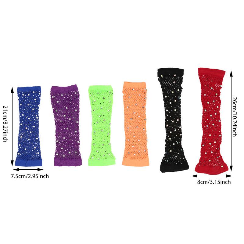 Shiny Rhinestone Fishnet Fingerless Long Gloves Leg Arm Cuff Women Party Wear Fancy Glove Sexy Girls Punk Goth Dance Mesh Gloves