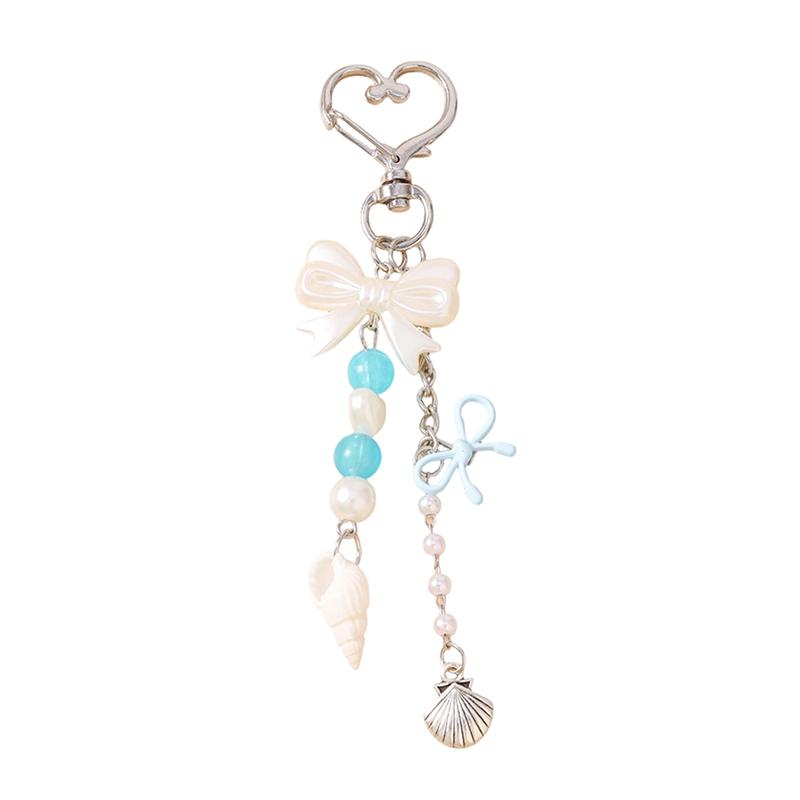 Cute Bowknot Love Heart Keychain Pearl Key Ring Pendants For Women Girls Handbag Decor Diy Handmade Key Chain Gifts