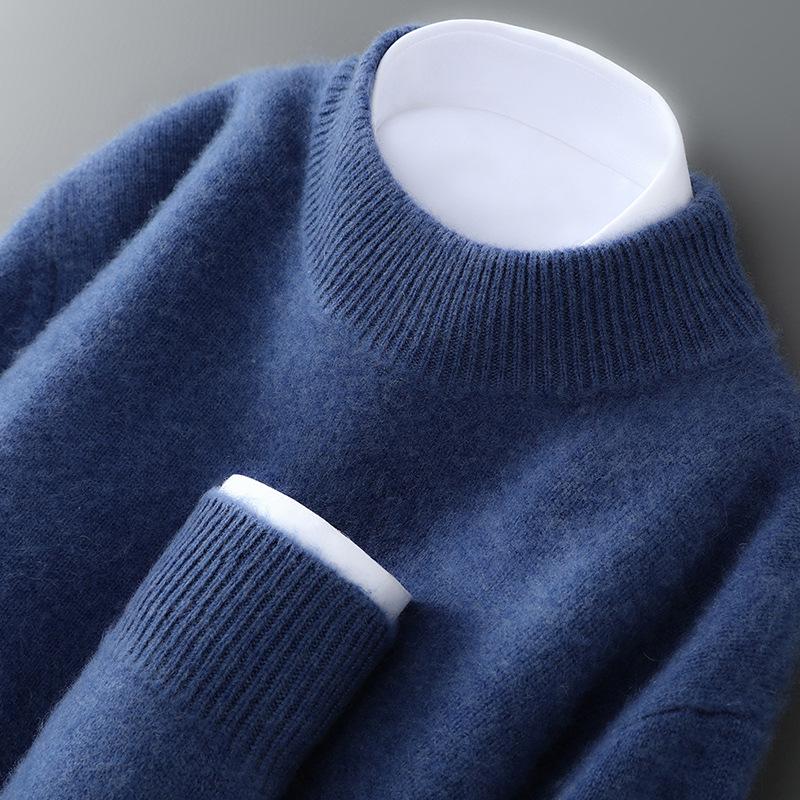 

Men s 100% Pure Wool Half-High Collar Thick Pullover - Casual Loose Knit Base Layer Sweater for Autumn/Winter M