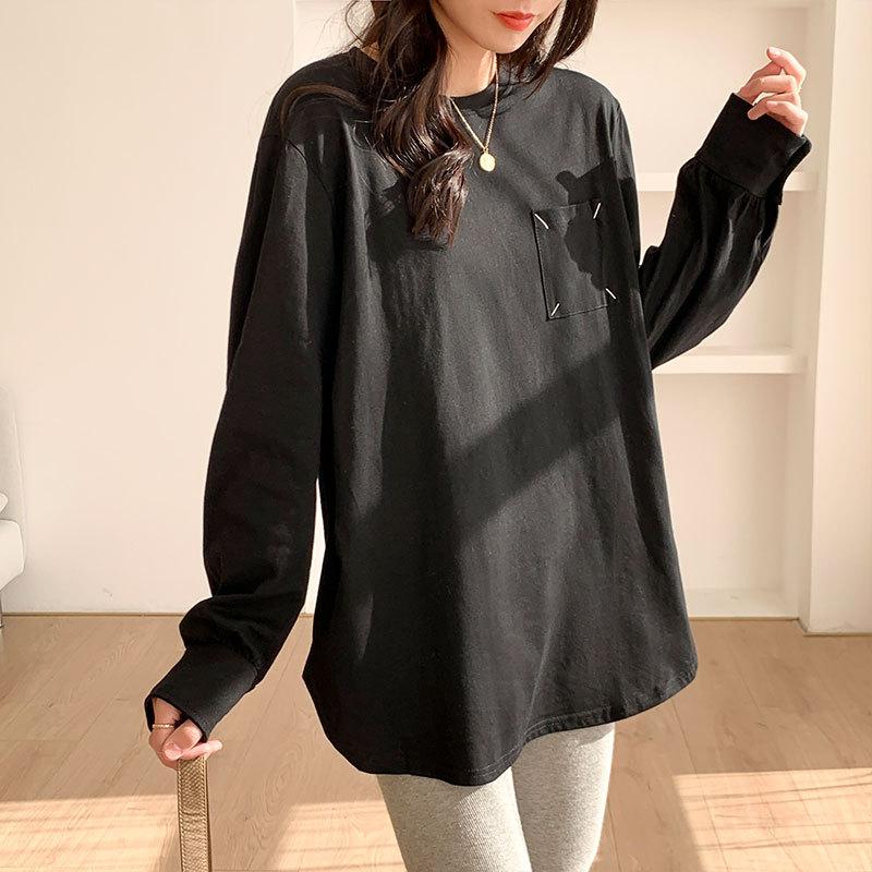 

Белая свободная футболка средней длины с длинными рукавами и карманами для женщин на весну, осень и зиму, новый стиль, завязывающийся на шнурок, с пуговицами, нишевая рубашка L