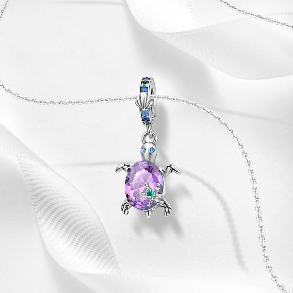 New Summer Ocean Colorful Crystal Murano Glass Sea Turtle Dangle Charm Fits Brand Bracelet Copper Fine Jewelry