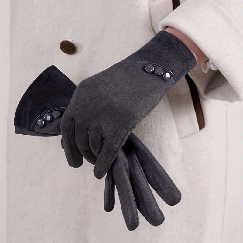 Women's Winter Touchscreen Gloves - Thickened Windproof Cold-Proof Hand Warmers with 3-Button Wrist Closure, Fingers for Smartphone Use