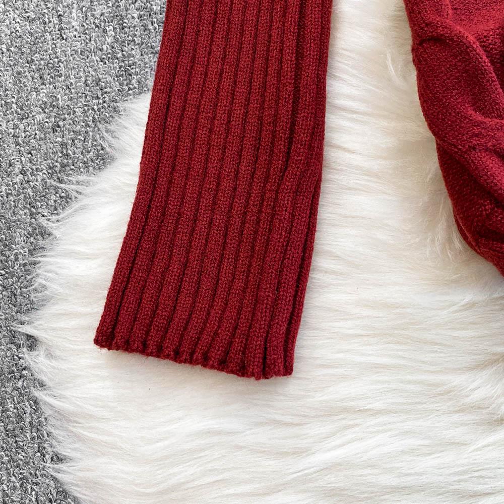 New Loose Knit Fried Dough Twists Sweater Suit Women's Winter High Waist Slim Straight Wide Leg Pants Two-piece Set