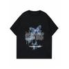 Women Loose T Shirt Black Butterfly Print And Text Design Casual Wear For Everyday Use