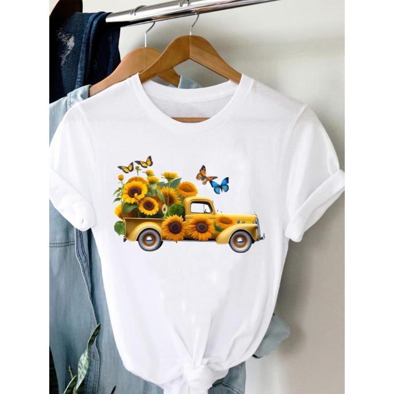 (Marime europeana) Tricou Fluture Floare Tendință Femei Mânecă Scurtă Imprimeu Modă Damă Tricou Top Îmbrăcăminte Casual Feminină Tricouri Grafice