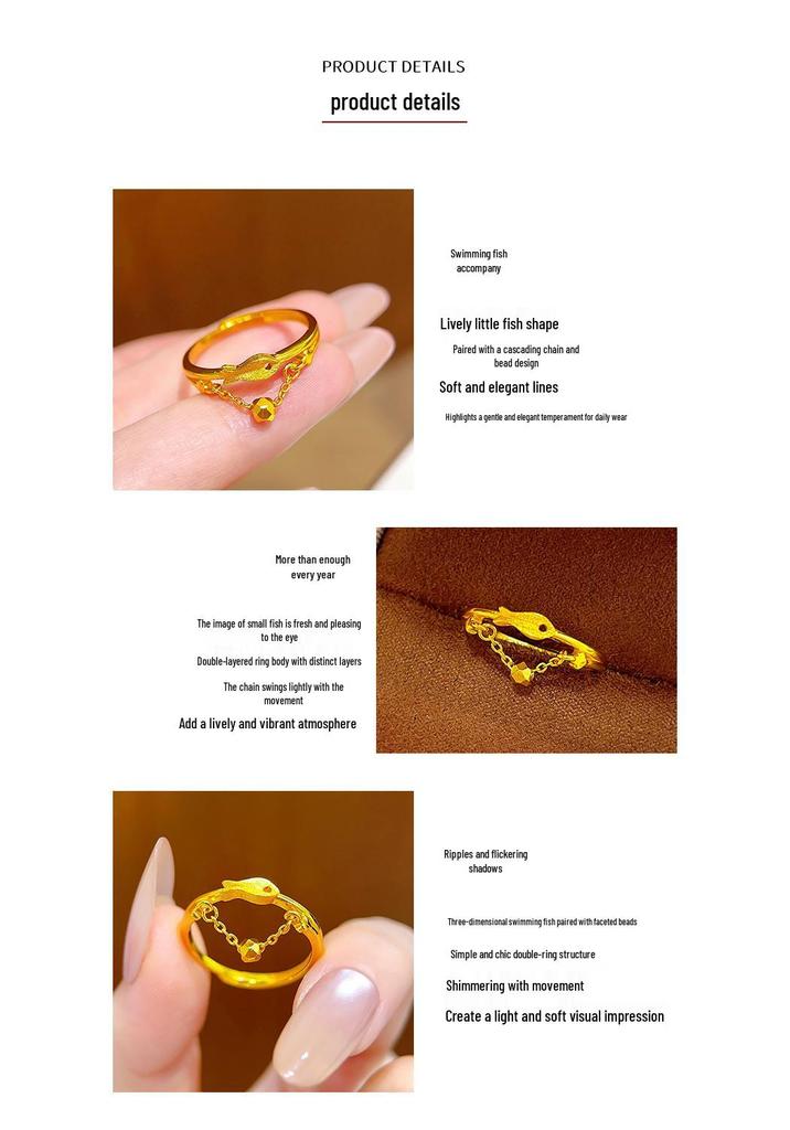 Copper-Plated Gold Brushed Openable Koi Chain Ring - Elegant Design for Timeless Abundance