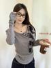 Chic Korean Grey One-Shoulder Bow T-shirt for Women - Sweet and Spicy Spring/Autumn Style