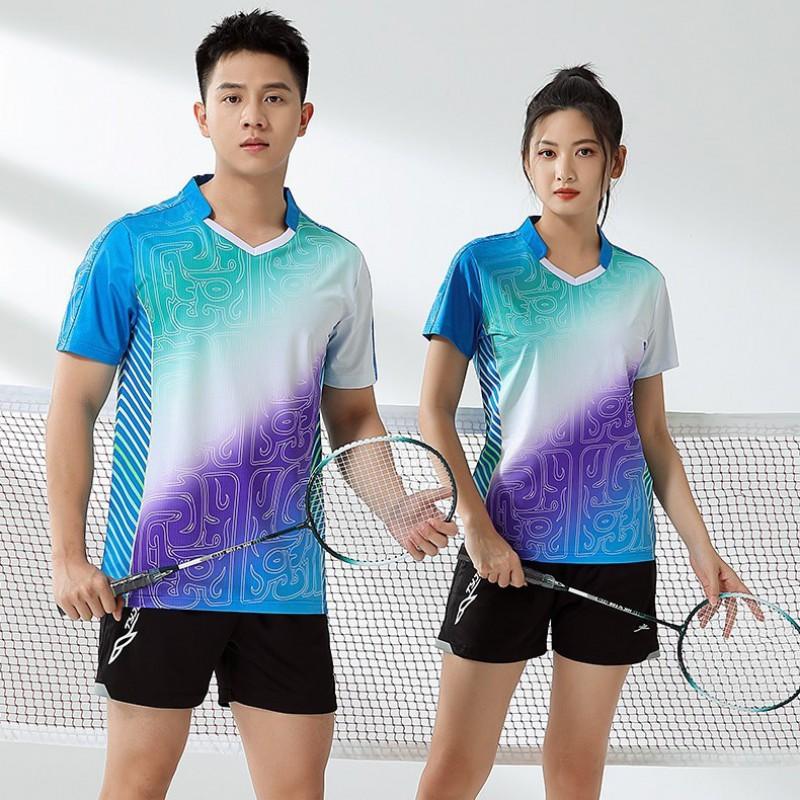Unisex Badminton Sport Set Quick Dry Breathable Short Sleeve Top Shorts Team Training Competition