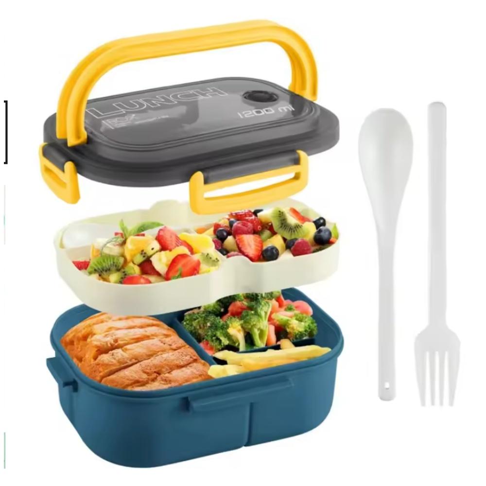 Double-layer Lunch Box Portable Compartment Fruit Food Box Microwave Lunch Box With Fork And Spoon Picnic Fresh Box