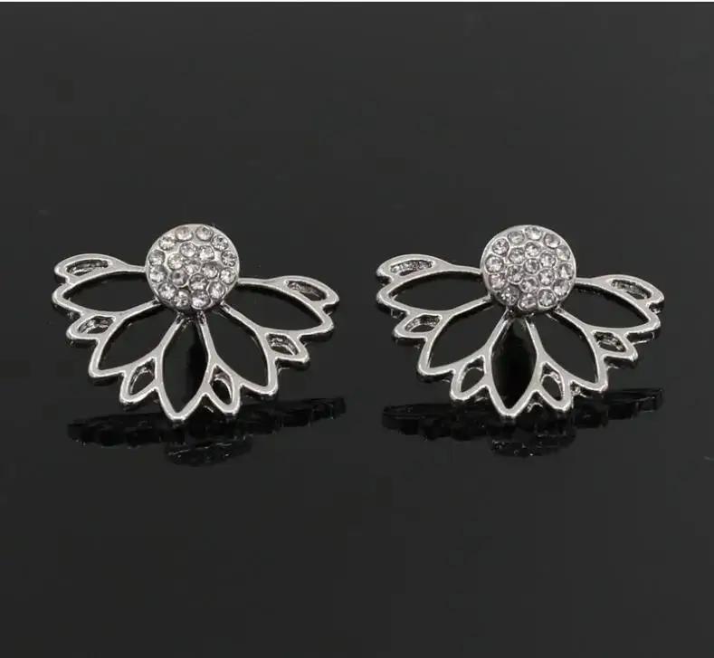 1 Pair New Fashion Flower Earrings Front Back Flower Lotus Stud Earrings For Women Ear Jacket Jewelry Gift Party Best Friend