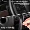 Black Cowhide Steering Wheel Cover Breathable Genuine Leather Stitch On Sewing Wrap Universal Non-Slip Car Steering Wheel DIY Protector with Needle