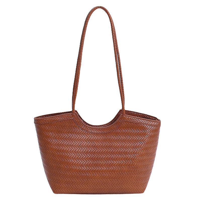 French Retro Woven Underarm Tote - Large Capacity Single Shoulder Handbag Casual Basket for Vacation